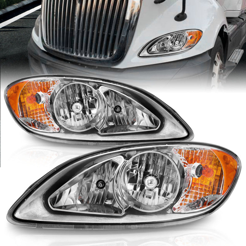 ANZO 2008-2016 International Prostar Crystal Headlights Chrome Housing - Burkken Auto Parts