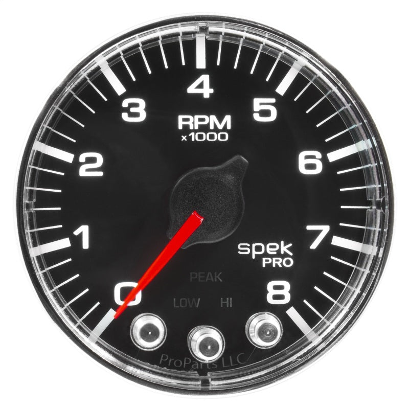 Autometer Spek-Pro Gauge Tach 2 1/16in 8K Rpm W/ Shift Light & Peak Mem Blk/Chrm - Burkken Auto Parts