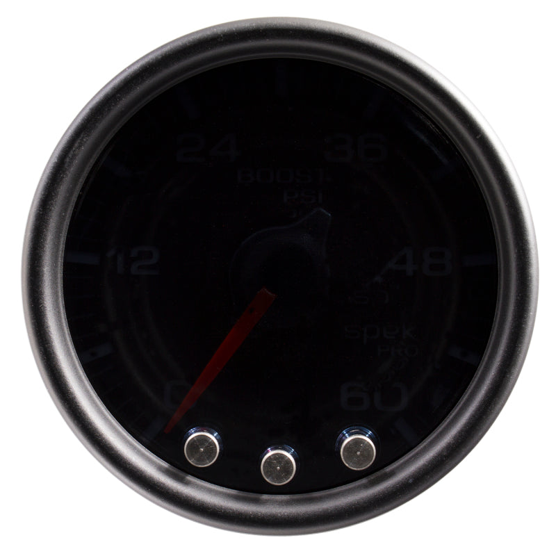 Autometer Spek-Pro Gauge Boost 2 1/16in 60psi Stepper Motor W/Peak & Warn Blk/Smoke/Black - Burkken Auto Parts