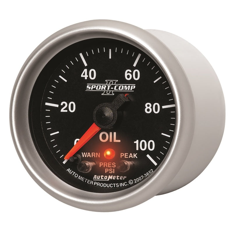 Autometer Sport-Comp II 52.4mm 0-100 PSI Oil Pressure Peak & Warn w/ Electronic Control Gauge - Burkken Auto Parts