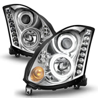 ANZO 2003-2007 Infiniti G35 Projector Headlights w/ Halo Chrome (CCFL) (HID Compatible) - Burkken Auto Parts