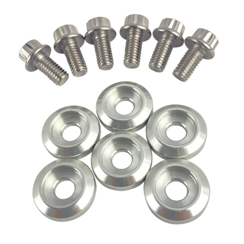 BLOX Racing New Fender Washers Kit M6 12pt - 6pc Large Diameter Silver - Burkken Auto Parts