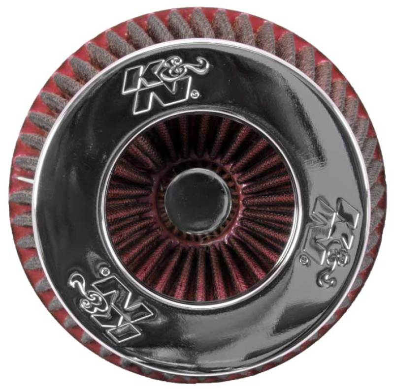 K&N Universal Air Filter Chrome Round Tapered Red - 4in Flange ID x 1.125in Flange Length x 5.5in H - Burkken Auto Parts