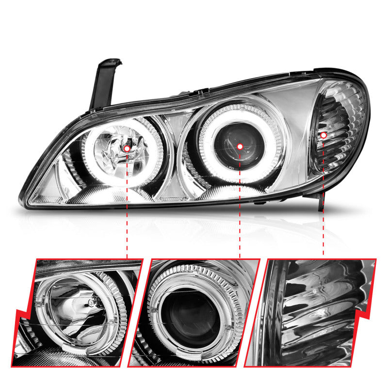 ANZO 2000-2004 Infiniti I30 Projector Headlights w/ Halo Chrome - Burkken Auto Parts