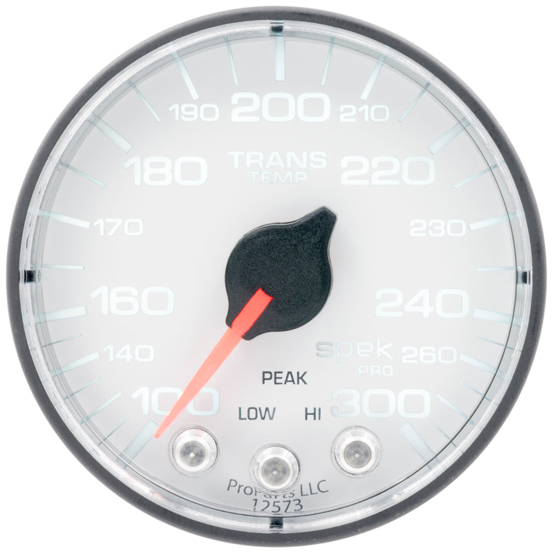 Autometer Spek-Pro 2 1/16in 300 Degree F Stepper Motor W/Peak & Warn White/Black Trans Temp Gauge - Burkken Auto Parts