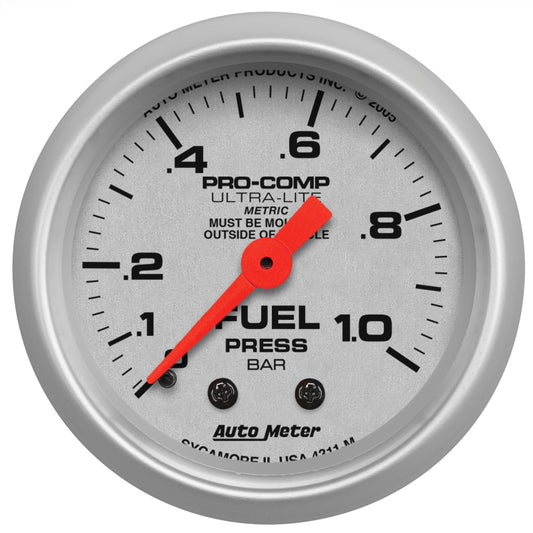 Autometer Ultra-Lite 52mm 0-1.0 Bar Mechanical Fuel Pressure Gauge - Burkken Auto Parts