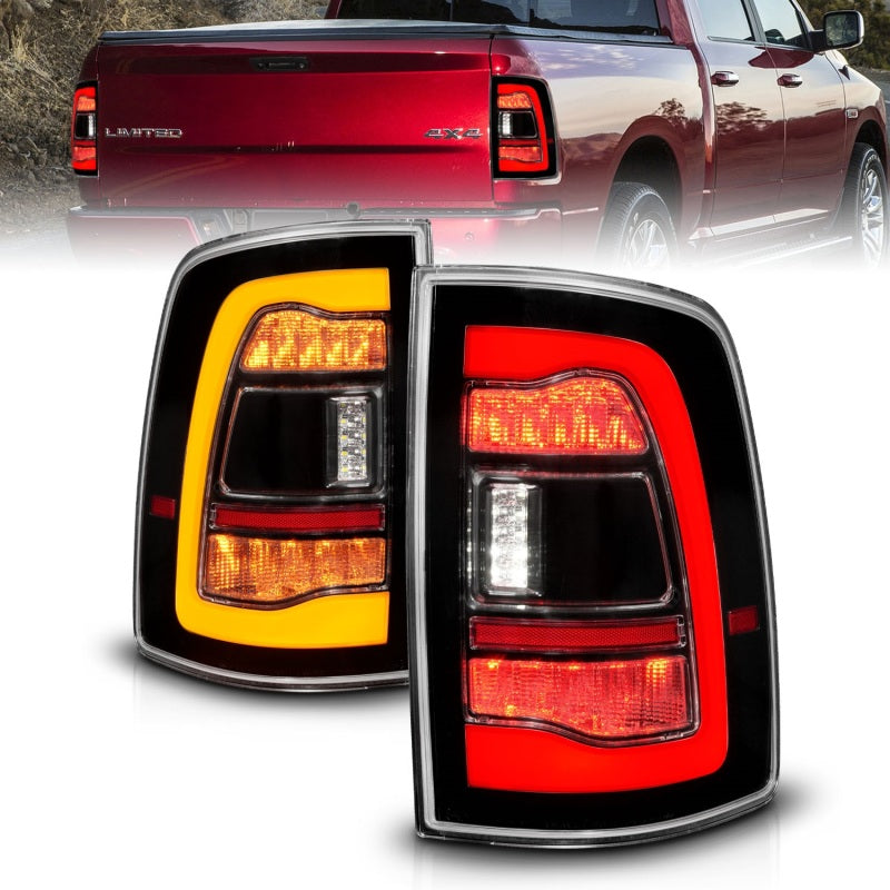 ANZO 09-18 Dodge Ram 1500 Sequential LED Taillights Black w/Switchback Amber Signal - Burkken Auto Parts