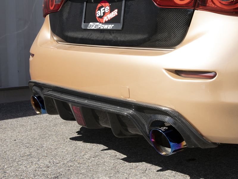 aFe 14-15 Infiniti Q50 V6 3.7L Takeda 2-1/2in 304 SS Cat-Back Exhaust System w/ Blue Flame Tips - Burkken Auto Parts