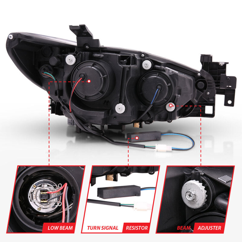 ANZO 2014-2015 Mazda 6 Projector Headlights w/ Plank Style Design Black - Burkken Auto Parts