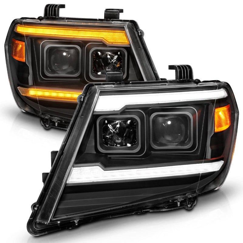 ANZO 09-20 Nissan Frontier Black Projector Plank Style DRL w/ Switchback & Sequential LED DRL - Burkken Auto Parts