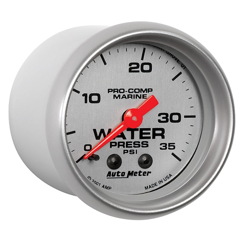 Autometer Marine Silver 2-1/16in 35 PSI Mechanical Water Pressure Gauge - Burkken Auto Parts