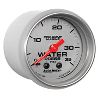 Autometer Marine Silver 2-1/16in 35 PSI Mechanical Water Pressure Gauge - Burkken Auto Parts