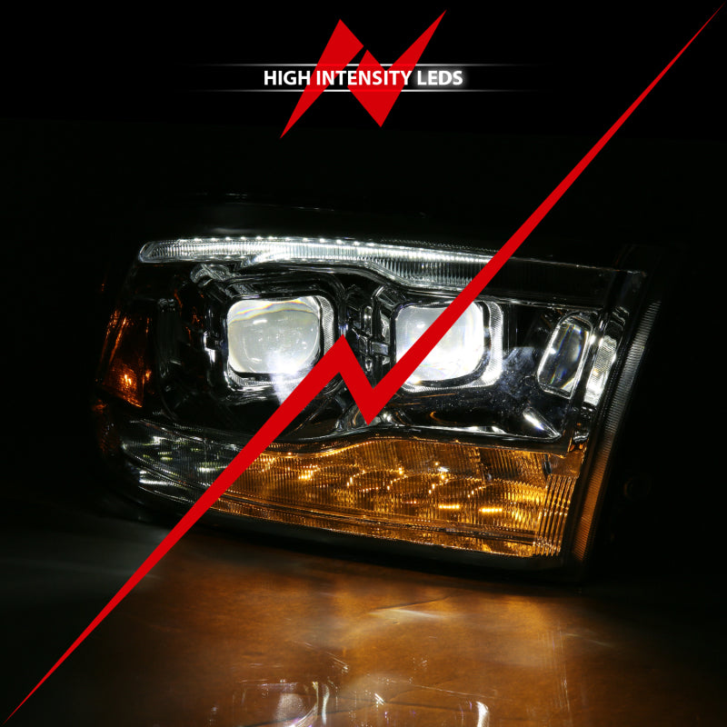ANZO 2009-2018 Dodge Ram 1500 Led Projector Plank Style Switchback H.L Halo Chrome Amber (OE Style) - Burkken Auto Parts