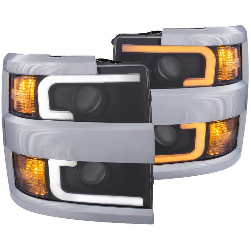 ANZO Projector Headlights 15-17 Chevrolet Silverado 2500HD / 3500HD Black w/ Chrome Rim - Burkken Auto Parts