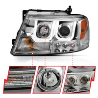 ANZO 2004-2008 Ford F-150 Projector Headlights w/ U-Bar Chrome - Burkken Auto Parts