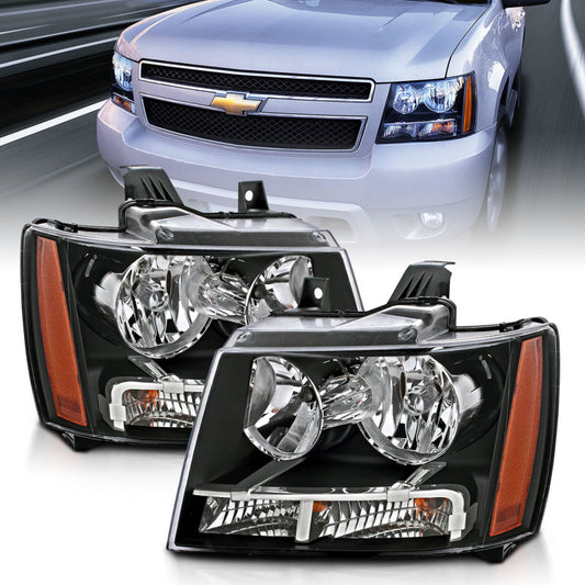ANZO 2007-2014 Chevrolet Tahoe/Suburban Crystal Headlights Black - Burkken Auto Parts