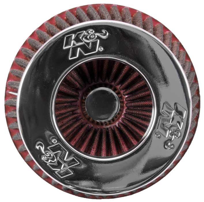 K&N Universal Air Filter Chrome Round Tapered Red - 4in Flange ID x 1.125in Flange Length x 5.5in H - Burkken Auto Parts