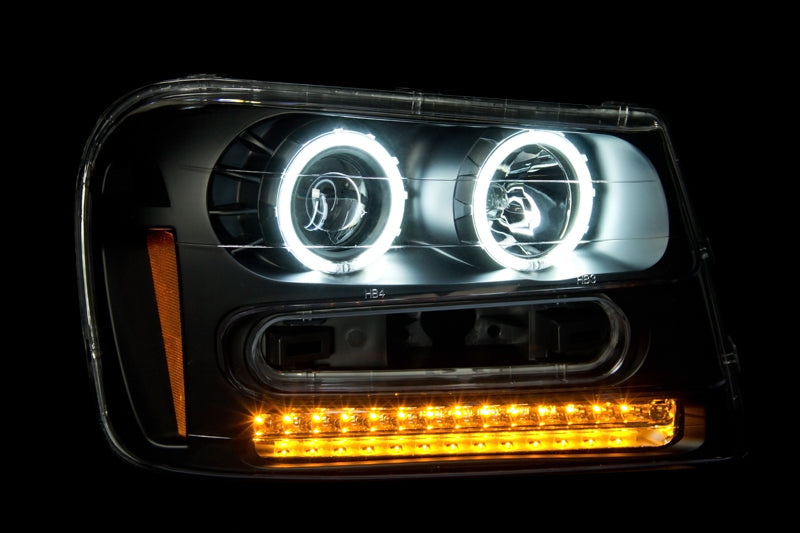 ANZO 2002-2009 Chevrolet Trailblazer Projector Headlights w/ Halo Black - Burkken Auto Parts