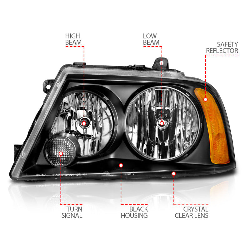 ANZO 2003-2006 Lincoln Navigator Crystal Headlights Black - Burkken Auto Parts