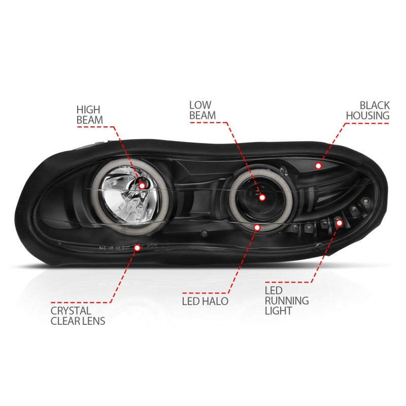 ANZO 1998-2002 Chevrolet Camaro Projector Headlights w/ Halo Black - Burkken Auto Parts