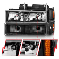 ANZO 88-98 Chevrolet C1500 Crystal Headlights Black - Burkken Auto Parts