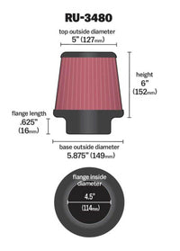 K&N Universal Rubber Filter 4 1/2 inch FLG / 5 7/8 inch Base / 5 inch Top / 6 inch Height - Burkken Auto Parts