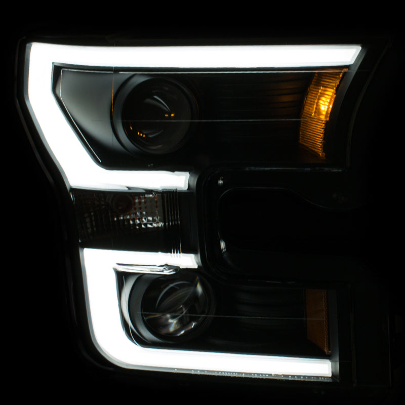 ANZO 2015-2016 Ford F-150 Projector Headlights w/ Plank Style Design Black w/ Amber - Burkken Auto Parts