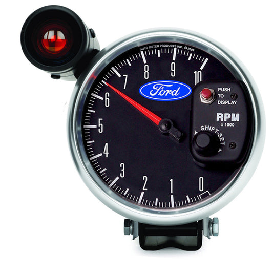Autometer Ford 5in. 10K RPM Pedestal w/ Ext. Shift-Lite Tachometer Gauge - Burkken Auto Parts