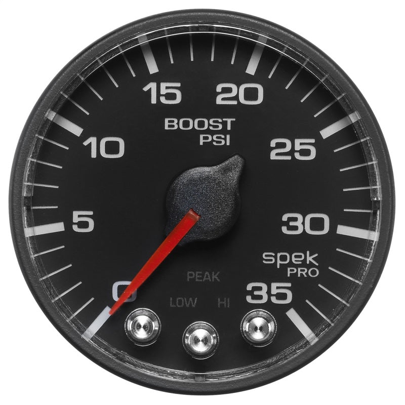 Autometer Spek-Pro Gauge Boost 2 1/16in 35psi Stepper Motor W/Peak & Warn Black/Black - Burkken Auto Parts