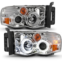 ANZO 2002-2005 Dodge Ram 1500 Projector Headlights w/ Halo Chrome Clear Amber - Burkken Auto Parts
