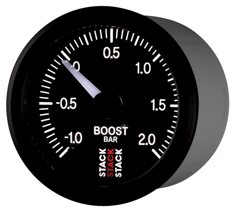 Autometer Stack 52mm -1 to +2 Bar (Incl T-Fitting) Pro Stepper Motor Boost Pressure Gauge - Black - Burkken Auto Parts