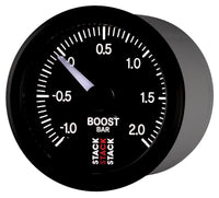 Autometer Stack 52mm -1 to +2 Bar (Incl T-Fitting) Pro Stepper Motor Boost Pressure Gauge - Black - Burkken Auto Parts