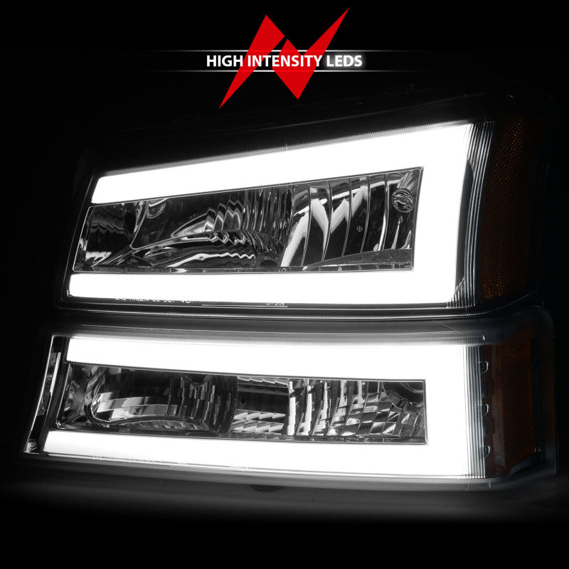 ANZO 2003-2006 Chevrolet Silverado 1500 Crystal Headlights w/ Light Bar Chrome Housing - Burkken Auto Parts