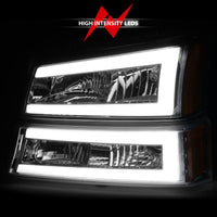 ANZO 2003-2006 Chevrolet Silverado 1500 Crystal Headlights w/ Light Bar Chrome Housing - Burkken Auto Parts