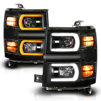 ANZO 14-15 Chevy Silverado 1500 Black Dual Switchback+Sequential LED Tube Sq. Projector Headlights - Burkken Auto Parts
