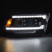 AlphaRex 09-18 Ram 1500/2500 PRO-Series Proj Headlights Black w/Sequential Signal and Top/Middle DRL - Burkken Auto Parts