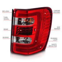 ANZO 1999-2004 Jeep Grand Cherokee LED Tail Lights w/ Light Bar Chrome Housing Red/Clear Lens - Burkken Auto Parts