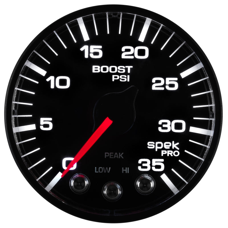 Autometer Spek-Pro Gauge Boost 2 1/16in 35psi Stepper Motor W/Peak & Warn Black/Black - Burkken Auto Parts