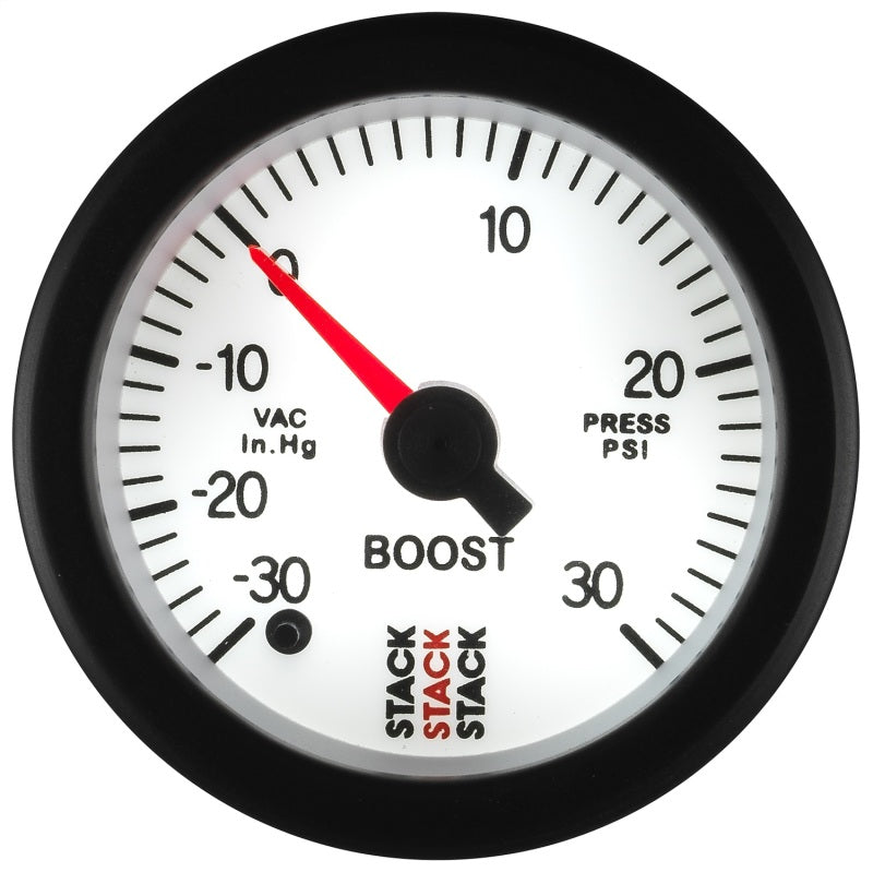 Autometer Stack 52mm -30INHG to +30 PSI (Incl T-Fitting) Pro Stepper Motor Boost Press Gauge - White - Burkken Auto Parts