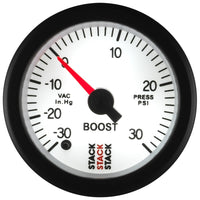Autometer Stack 52mm -30INHG to +30 PSI (Incl T-Fitting) Pro Stepper Motor Boost Press Gauge - White - Burkken Auto Parts