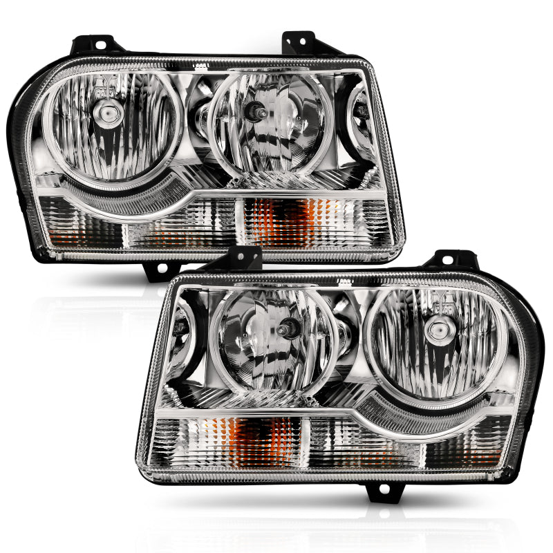 ANZO 2005-2010 Chrysler 300 Crystal Headlight Chrome Amber - Burkken Auto Parts
