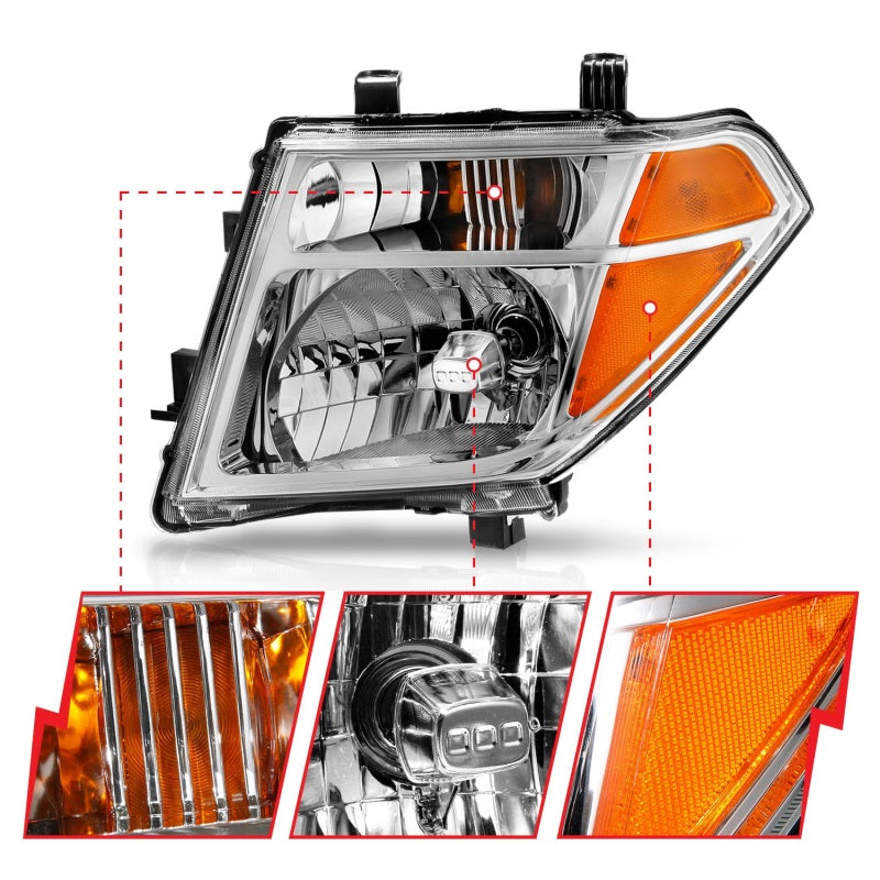ANZO 2005-2008 Nissan Pathfinder Crystal Headlight Chrome Amber (OE Replacement) - Burkken Auto Parts