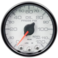 Autometer Spek-Pro Gauge Oil Press 2 1/16in 120psi Stepper Motor W/Peak & Warn Wht/Blk - Burkken Auto Parts