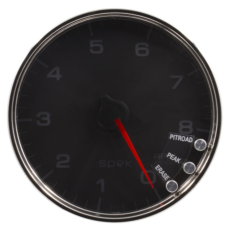 Autometer Spek-Pro Gauge Tachometer 5in 8K Rpm W/Shift Light & Peak Mem Black/Chrome - Burkken Auto Parts