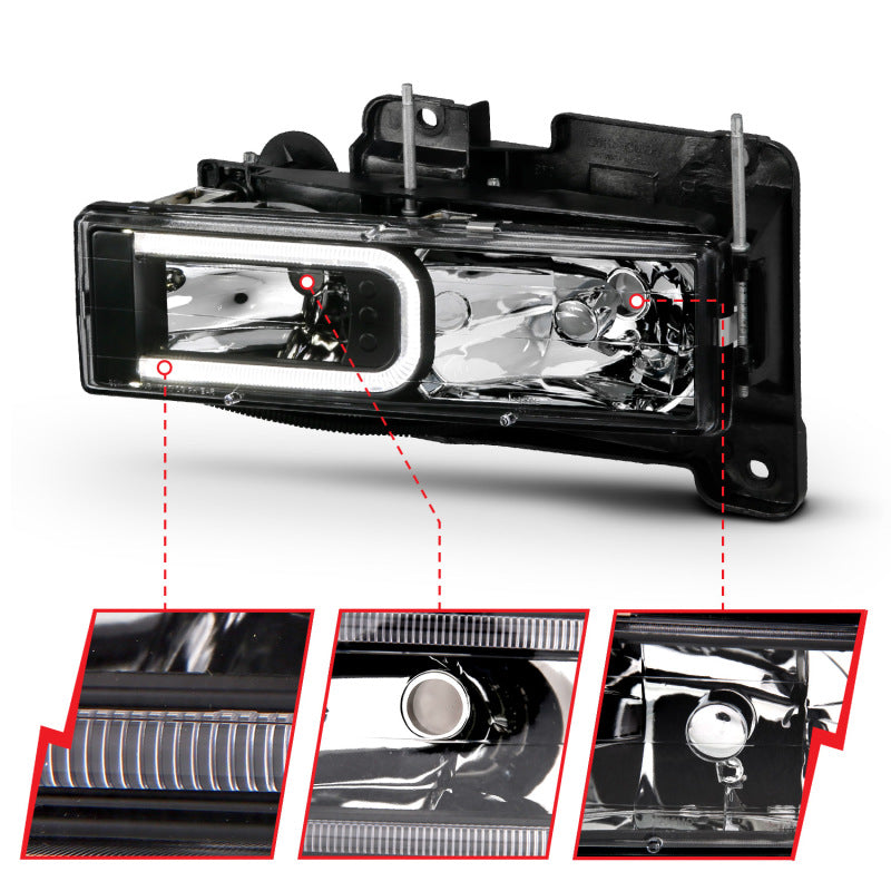 ANZO 1999-2000 Cadillac Escalade Crystal Headlights Light Bar Black Housing (Pair) - Burkken Auto Parts