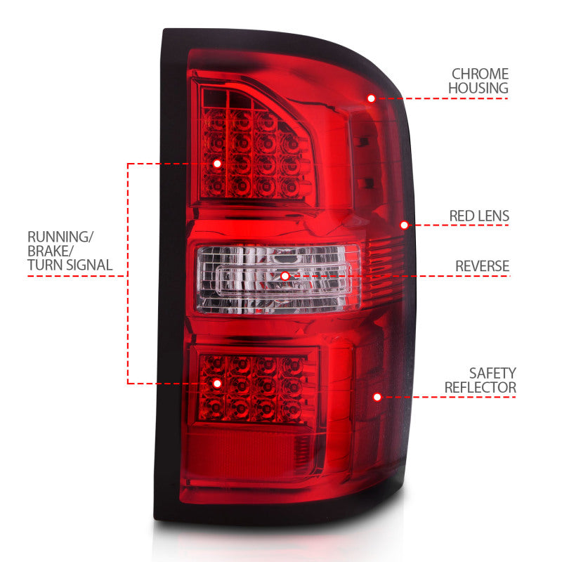 ANZO 2014-2018 GMC Sierra LED Tail Lights Black Housing Red/Clear Lens - Burkken Auto Parts