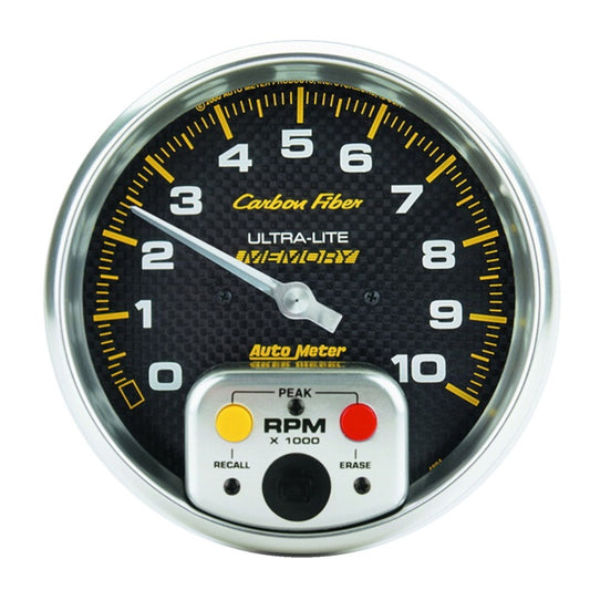 AutoMeter Gauge Tachometer 5in. 10K RPM In-Dash W/ Peak Memory Carbon Fiber - Burkken Auto Parts