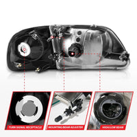 ANZO 1997-2003 Ford F150 Crystal Headlight Black w/ Parking Light - Burkken Auto Parts