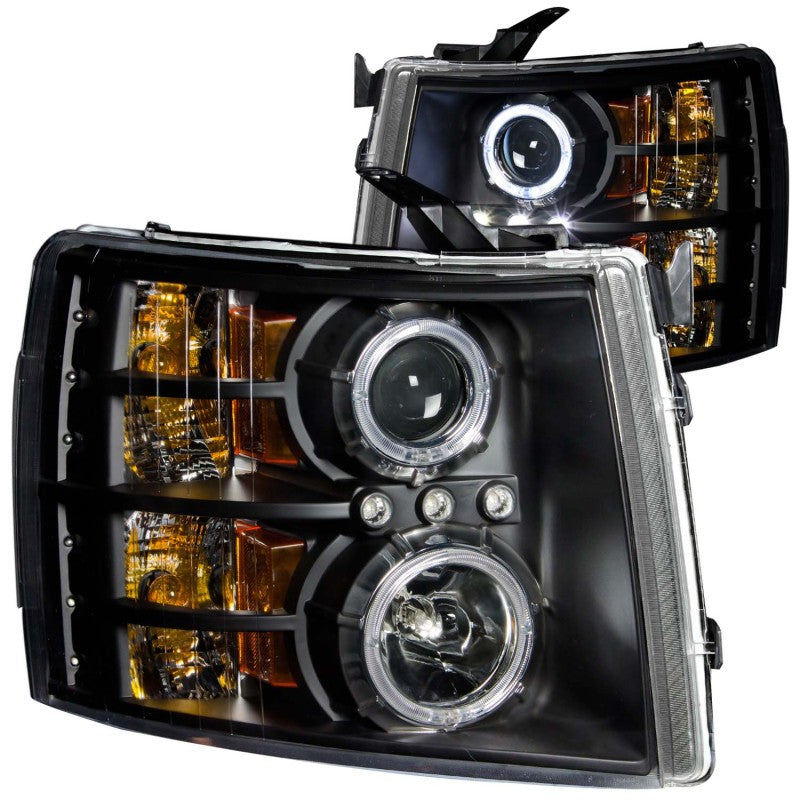 ANZO 2007-2013 Chevrolet Silverado 1500 Projector Headlights w/ Halo Black - Burkken Auto Parts