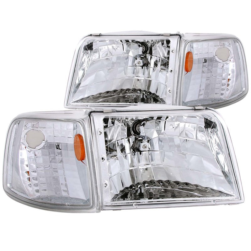 ANZO 1993-1997 Ford Ranger Crystal Headlights Chrome w/ Corner Lights 2pc - Burkken Auto Parts